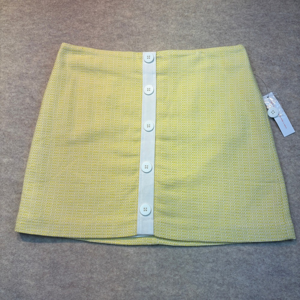 ModCloth Yellow Basketweave Button Front Mini Skirt Size 12 Retro Preppy NEW